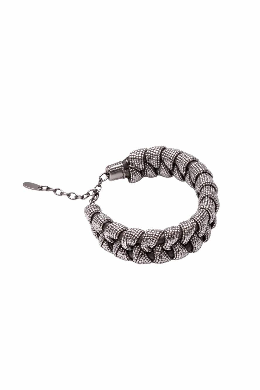 NEW BRUNELLO CUCINELLI women's braided monili link bracelets in gunmetal grey